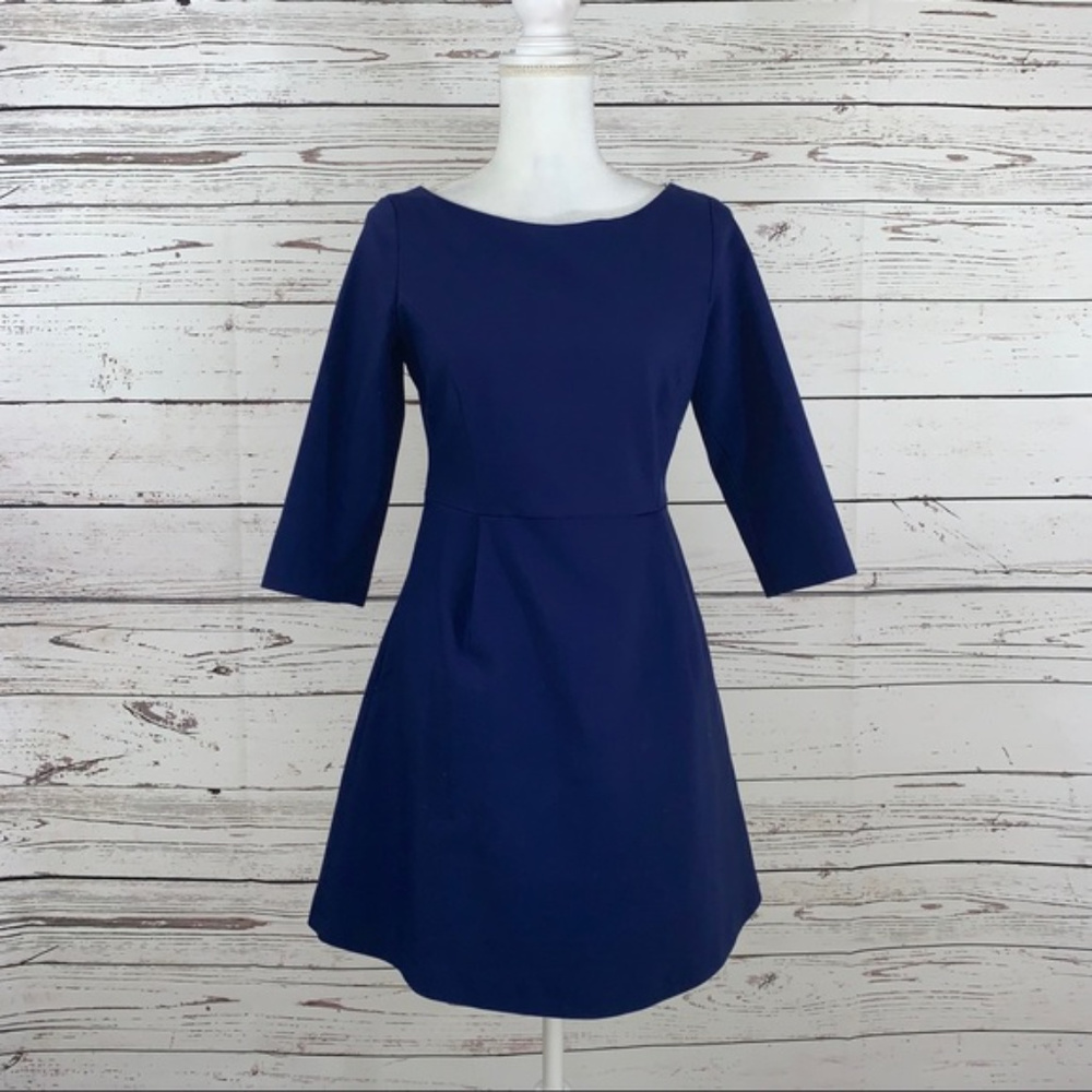 Beautiful dark blue A-line dress with sleeves